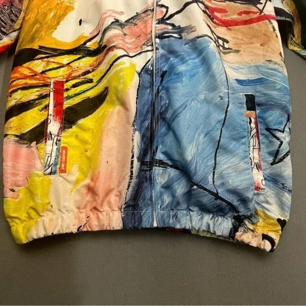 Members Only x Basquiat Jacket Mens Small Black Windbreaker Jean-Michel Art‎ EUC